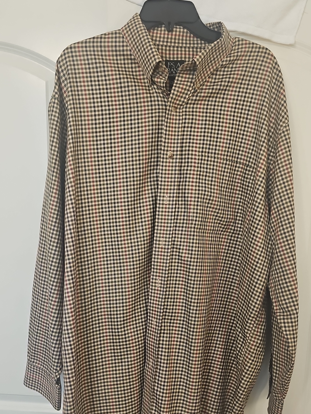 Jos. A. Bank Plaid Button-Up Shirt in Tan, Black & Red